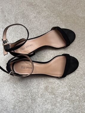 Call It Spring Black Open-Toe Ankle Strap Low Block Heels